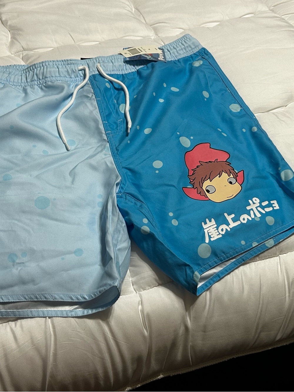 Blue Graphic Men’s Swim Trunks with Character Print